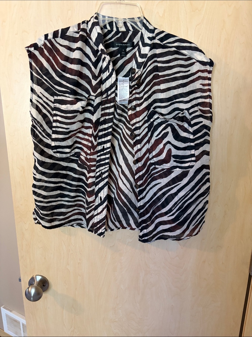 Banana Republic Sleeveless Zebra-Print Button Front Top - Brown & White